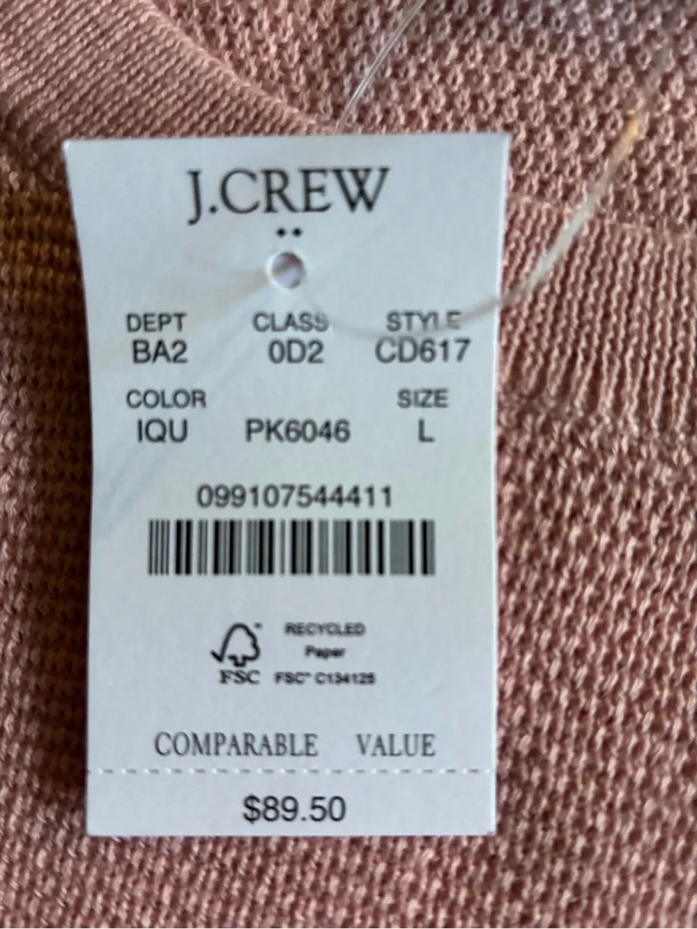 J.Crew men’s iced quartz Cotton seed-stitch crewneck sweater. L. NWT.